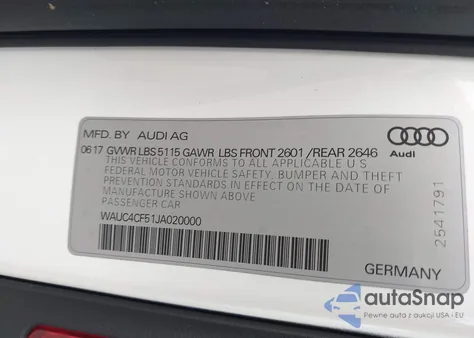 2018 Audi S5 3.0T Premium Plus from USA, damaged, VIN WAUC4CF51JA020000